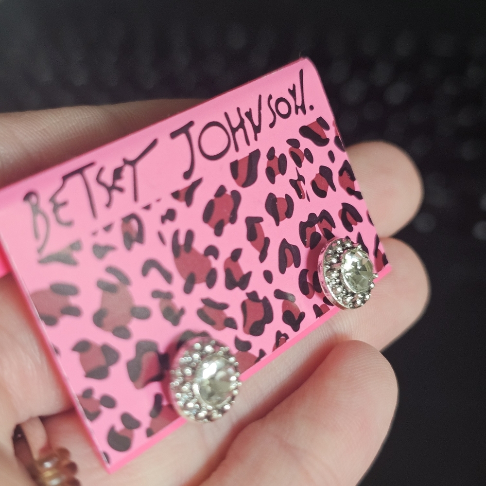 Betsey Johnson Silver Solitaire Crystal Earrings - Picture 5 of 5